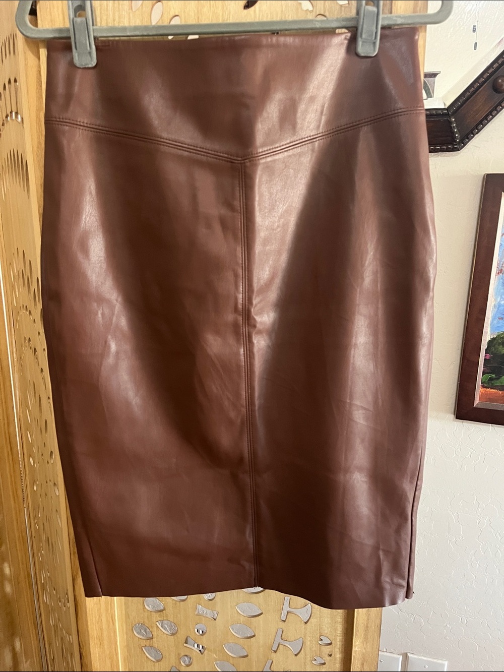 Express Brown Faux Leather Pencil Skirt - Picture 2 of 4